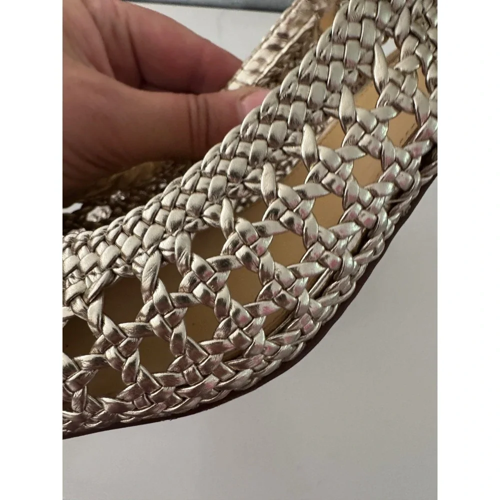 J.Crew Metallic Gold Woven Slingback Block Heel Pumps 8.5 2018511-KH04